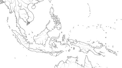 Obraz premium World Map of SOUTHEAST ASIA REGION: Indochina, Thailand, Malaysia, Indonesia, Philippines, Sumatra, Kalimantan, Malay Archipelago and Islands. Geographic chart with archipelago, coral seas & islands.