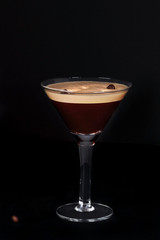 espresso martini coffee alcoholic drink on a black background