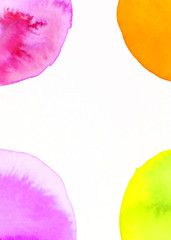 Obraz premium An orange; green; pink arch watercolor design on white backdrop