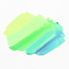 Green and blue shade watercolor stain isolated on white background