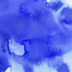 Fototapeta na wymiar Wet fuzzy blue stain painted in watercolor