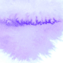 Expressive abstract watercolor stain with splashes of purple color