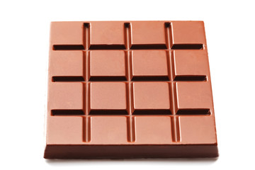 Square-shaped milk chocolate on a white background from above. Isolated A whole plate of dark chocolate isolated on white from above