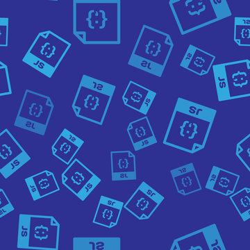 Blue JS file document icon. Download js button icon isolated seamless pattern on blue background. JS file symbol. Vector Illustration