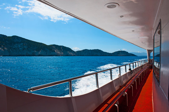 Beautiful view on the ship, Lefkada, Greece.