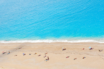 Blue sea on the Milos beach in Lefkada island, Greece.