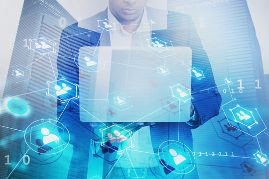 African man with laptop, social network