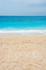 Fototapeta na wymiar Beautiful blue sea. Kavalikefta beach. Love sea. Lefkada Island, Greece.