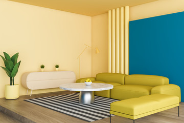 Bright yellow and blue living room corner