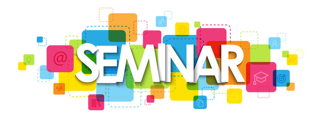 SEMINAR typography banner on colorful squares background