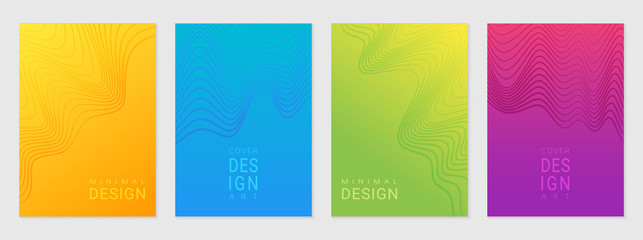 Vector set of cover design template with minimal wavy patterns, modern different color gradient.