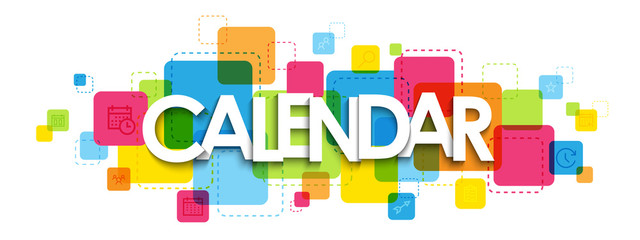 CALENDAR typography banner on colorful squares background