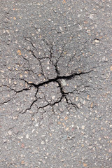 Cracks on the asphalt close-up