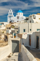 Santorini Village during hot summer blue sky