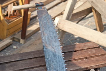 Old saw and carpentry tools