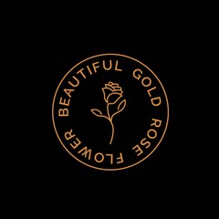 Golden rose flower line art illustration seal logo design