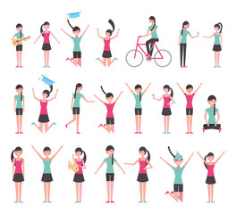group of girls doing activities characters