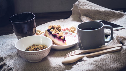 Healthy morning meal. Greek yogurt, cereal and kiwi fruit in a glass. Healthy breakfast and dietary food. Loss weight meal.