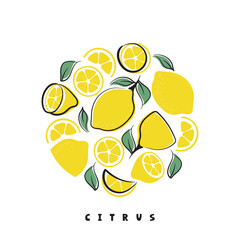 Lemon summer card of hand drawn fruit shapes