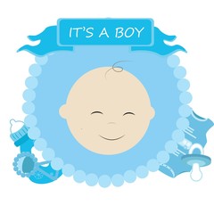 Cute baby shower cartoon. It's a boy. Vector illustration. 