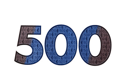 closeup of cut number 500 of hryvnya banknkote on white background