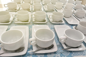 empty coffee cups for coffee break;catering service concept