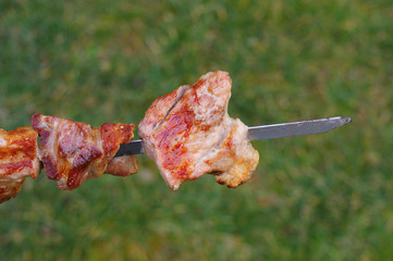 Georgian food. Grilled pork on skewers (shashlik). Popular dish of Georgian cuisine.