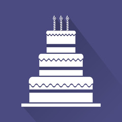 White Three-Tiered Cake with Candles, Flat Design Vector Illustration