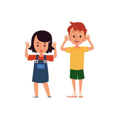 Cartoon girl and boy with mock and taunting facial expression