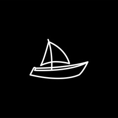 Boat Line Icon On Black Background. Black Flat Style Vector Illustration