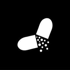 Capsule Icon On Black Background. Black Flat Style Vector Illustration