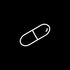 Capsule Line Icon On Black Background. Black Flat Style Vector Illustration