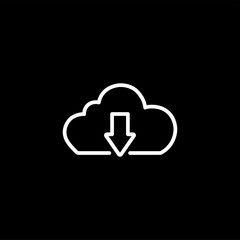Cloud Download Line Icon On Black Background. Black Flat Style Vector Illustration.
