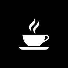 Coffee Cup Icon On Black Background. Black Flat Style Vector Illustration.