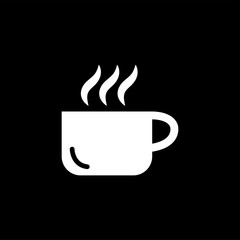 Coffee Cup Icon On Black Background. Black Flat Style Vector Illustration.