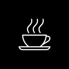 Coffee Cup Line Icon On Black Background. Black Flat Style Vector Illustration.