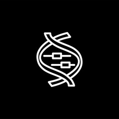 DNA Line Icon On Black Background. Black Flat Style Vector Illustration.