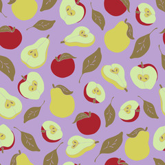 Pears and apples seamless background. Simple gentle wallpaper.