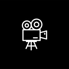 Film Camera Line Icon On Black Background. Black Flat Style Vector Illustration.