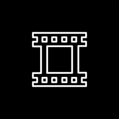 Film Strip Line Icon On Black Background. Black Flat Style Vector Illustration.