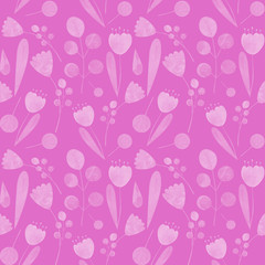 seamless pattern with cute watercolor illustration of stylized flowers.
