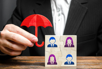 The businessman insures and protects the business team of employees. Provision of an extensive...
