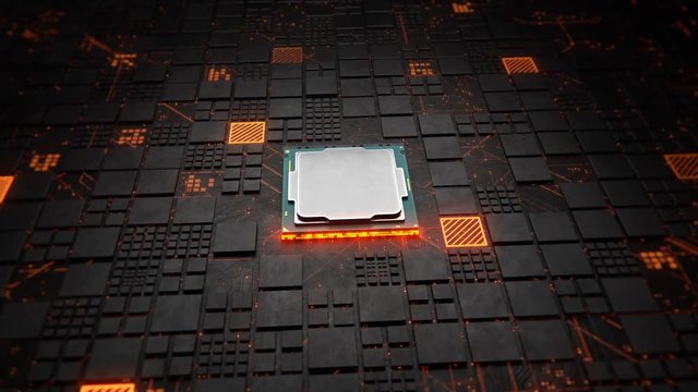 Abstract Motherboard circuit with CPU and microchips 3d render