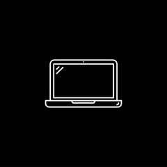 Laptop Line Icon On Black Background. Black Flat Style Vector Illustration.