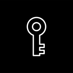 Key Line Icon On Black Background. Black Flat Style Vector Illustration.