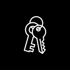 Key Line Icon On Black Background. Black Flat Style Vector Illustration.