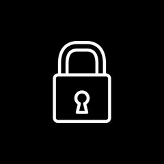 Lock Line Icon On Black Background. Black Flat Style Vector Illustration.