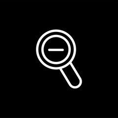Magnifying Glass Minus Line Icon On Black Background. Black Flat Style Vector Illustration.