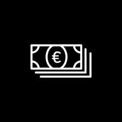 Money Line Icon On Black Background. Black Flat Style Vector Illustration.