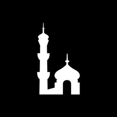 Mosque Icon On Black Background. Black Flat Style Vector Illustration.